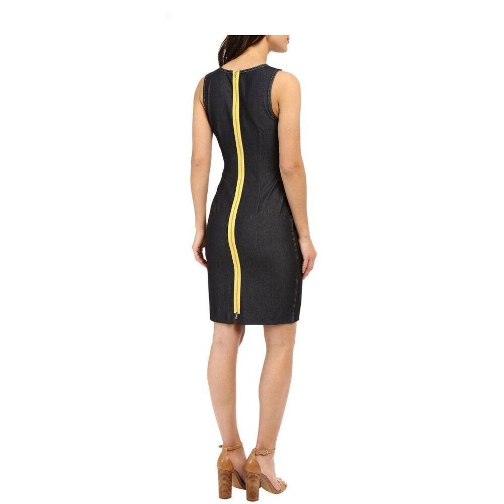 Maggy London Women Stretchy Ruched  Sheath Dress With Yellow Back Zipper Size 4